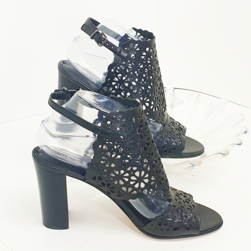 Via Spiga Garnet Laser-Cut Floral adjustable Ankle Strap open toe heel sandals - Picture 6 of 11